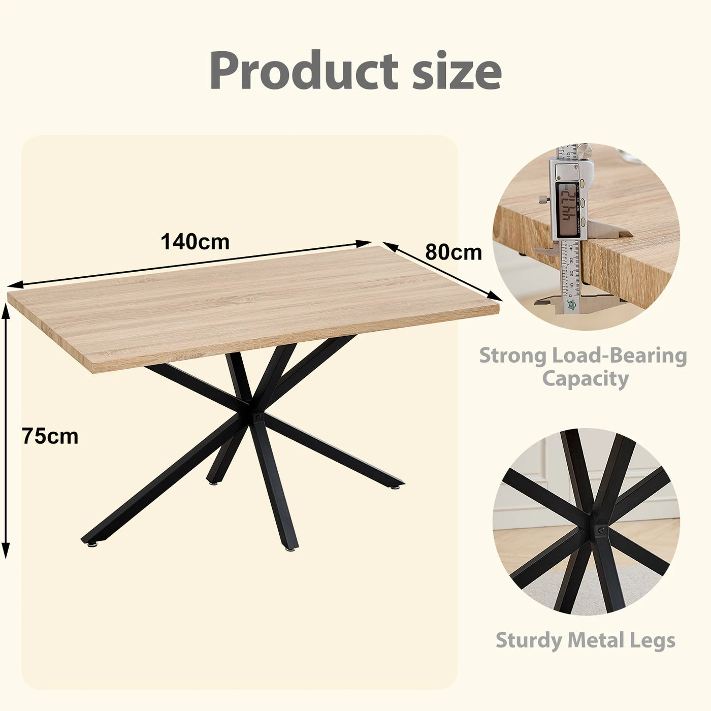Modern Minimalist Rectangular Dining Table With Metal Base, For 4 - 6 People, Suitable For Kitchen/Dining Room, 140*80cm