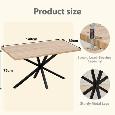 Modern Minimalist Rectangular Dining Table With Metal Base, For 4 - 6 People, Suitable For Kitchen/Dining Room, 140*80cm