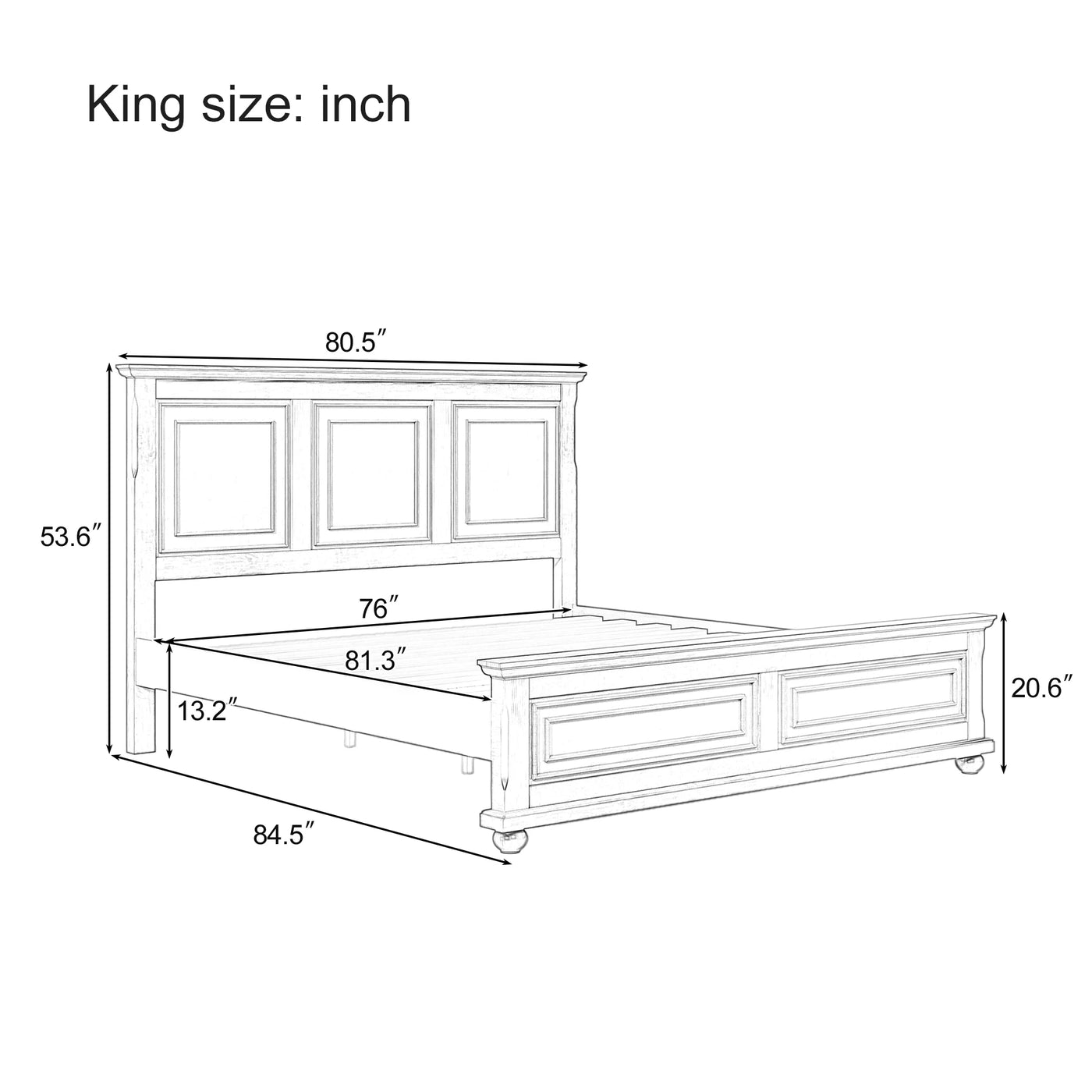 Traditional Town and Country Style Pinewood Vintage King Bed Frame,