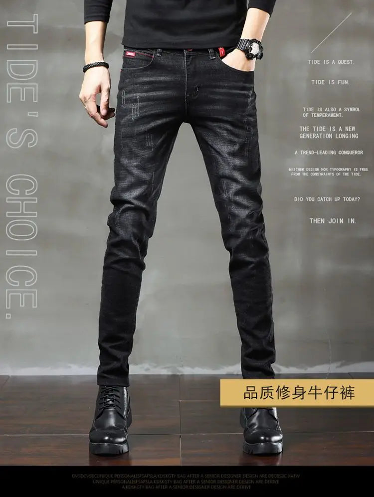 Warm Fleece Pants Winter Man Cowboy Man Thermal Fleece Lined Black Korean Fashion Slim Thicken Plush Wool Boot Cut Jeans Men