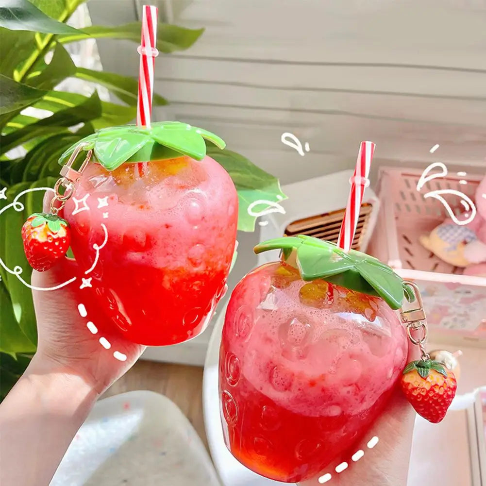 1Set Practical Juice Drinking Cup Lightweight Leak Proof Water Bottle 500ML Capacity PP Strawberry Straw Cup Kitchen Accessories