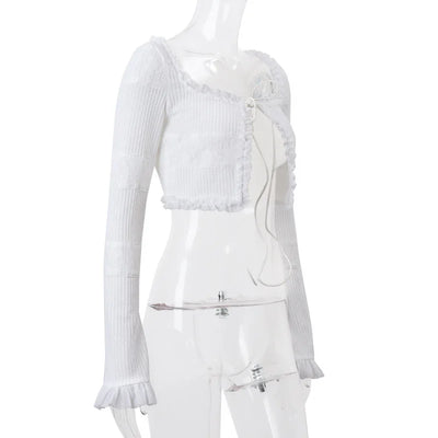 Hot Sale Women's Dress Sets for 2024 Autumn featuring Sexy V-Neck Knitted Cardigan and Sweet Lotus Leaf Hem Shorts