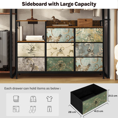 Chest of Drawers with 8 Fabric Drawer Sideboard Storage Cabinet for Kitchen Office with Charging Sockets Steel Frame 132x88x30cm