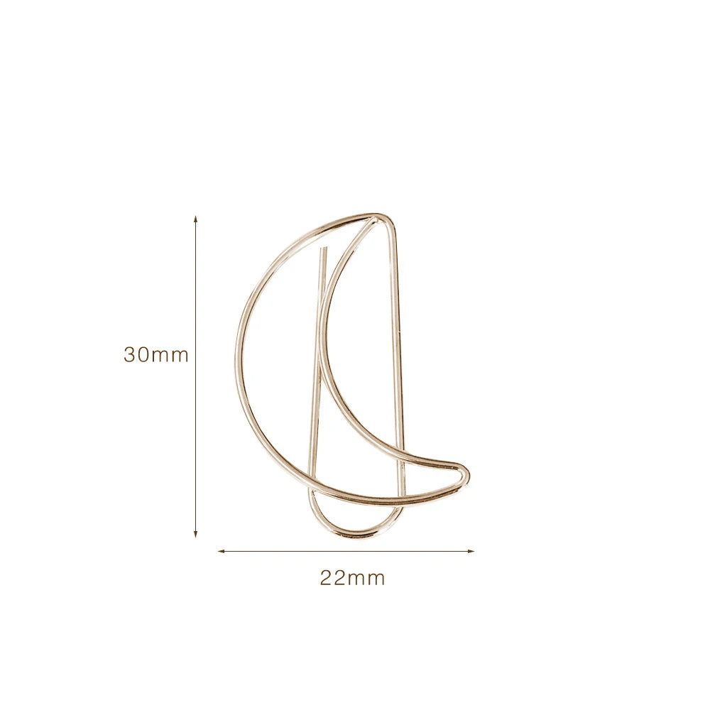 20pcs Moon Paper Clip rose gold Paper Clips Golden Plating Paperclip Cute Office Stationery Pin Silver Moon