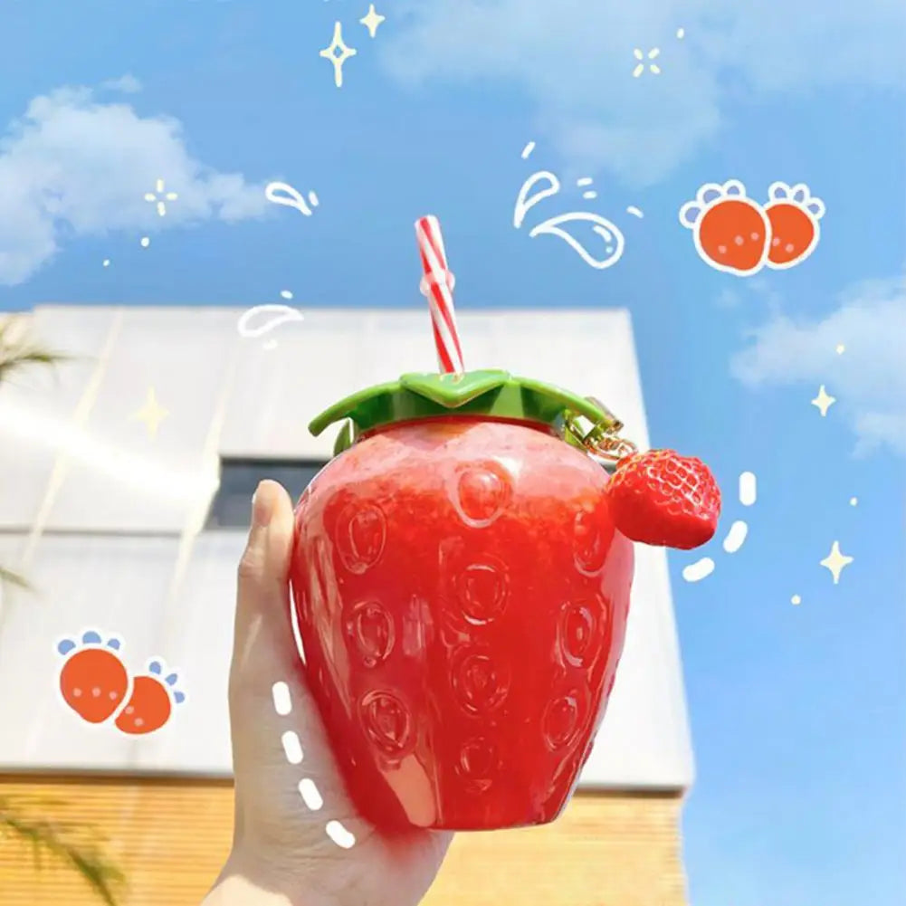 1Set Practical Juice Drinking Cup Lightweight Leak Proof Water Bottle 500ML Capacity PP Strawberry Straw Cup Kitchen Accessories