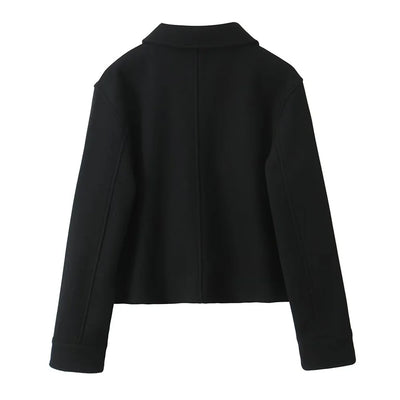 2024 RARF loose single breasted lapel long sleeved short pocket decoration soft coat women's autumn and winter new item