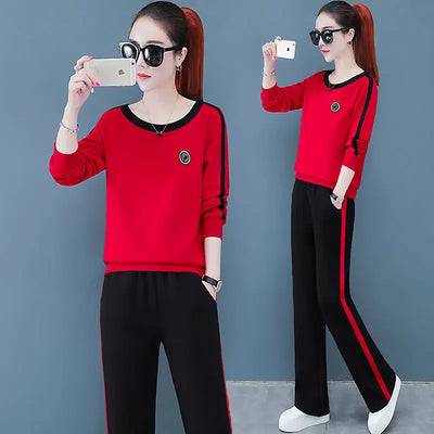 2022 New Spring and Autumn Fashion Long Sleeve Wide Leg Pants Set Women's Korean Slim Relaxed Casual Sports Two Piece Set