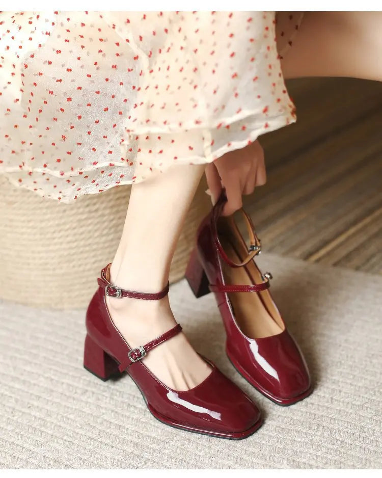2025 New Women's Mary Janes Shoes High Quality Leather Shoes for Women Square Toe Shallow Buckle Strap Women's Shoes sandalias