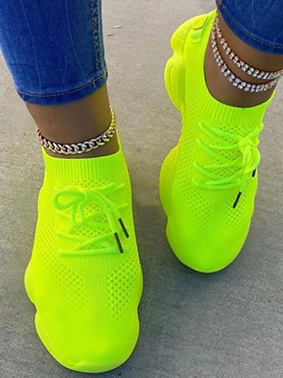Fitshinling Fashion New Neon Women's Sneakers Athleisure Shoes For Women Lace Up Casual Flats Shoe