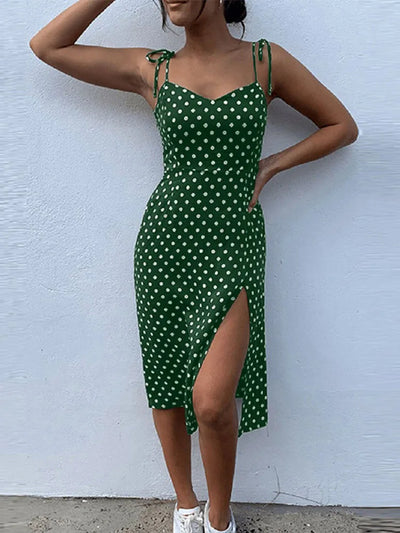 Dresses 2024 Sundress Summer Women Causal Polka Dot Sleeveless High Pleated elastic waist V-Neck Beach Dress Vestidos De Verano
