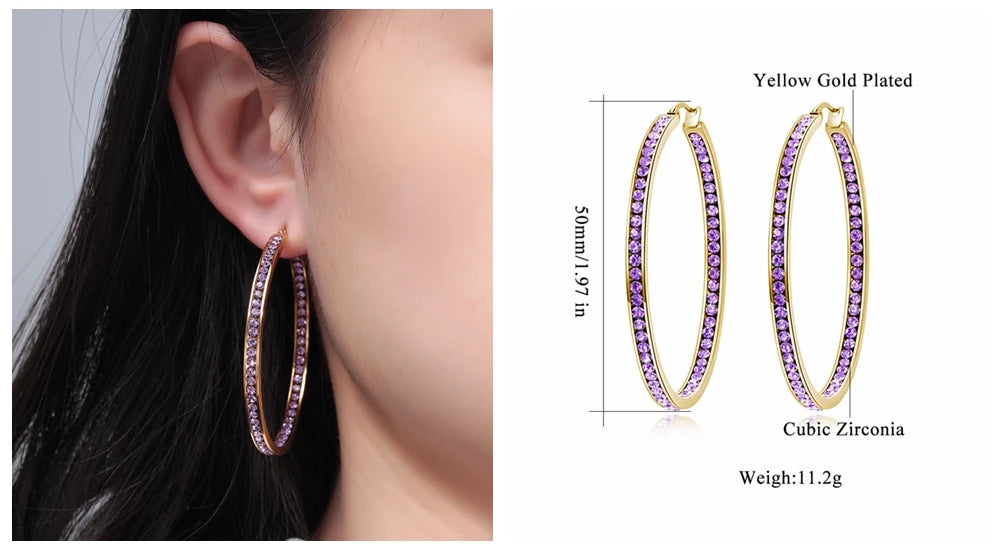 CiNily Hoop Earrings Silver Plated Mult-colors CZ Crystal Stone Stainless Steel Big Round Punk Earring for Women Summer Jewerly
