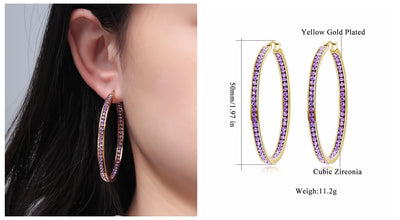 CiNily Hoop Earrings Silver Plated Mult-colors CZ Crystal Stone Stainless Steel Big Round Punk Earring for Women Summer Jewerly