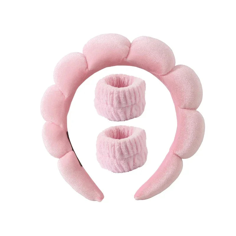 3Pcs/Set of Toiletry and Makeup Headband Wrist Strap Women's Bracelet Scrunchie Striped Plaid Plush Face Wash Home Headband