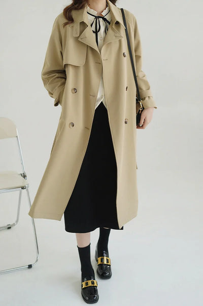 Women Spring Fall Short Trench Coat Korean Style Loose Fit Casual Khaki Jacket Petite-Friendly Versatile and Stylish Outerwear