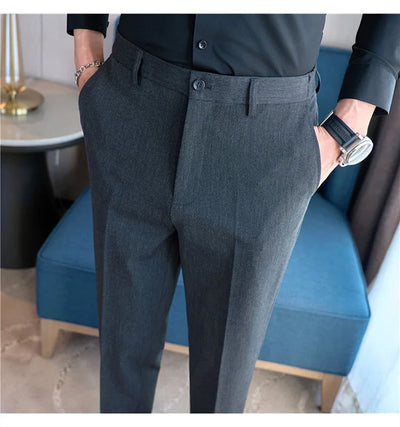 High End Elastic Waistband Suit Pants for Men Embroidered Business Casual Pants Solid Colror Versatile Social Office Trousers