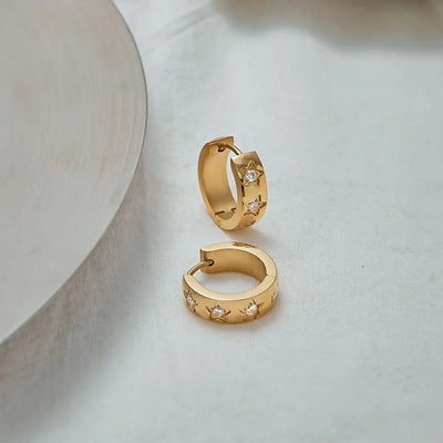 Youthway Star Zirconia Round Hoop Earrings Stainless Steel High Quality Jewelry Minimalist Elegant Chic Earrings Wholesale