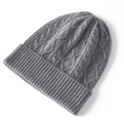 100%Pure Cashmere Women's Winter Hat 2023 Warm Wool Soft Beanie Bonnet y2k Rhombus Luxury Beanies For Lady Knitted Skullies Cap