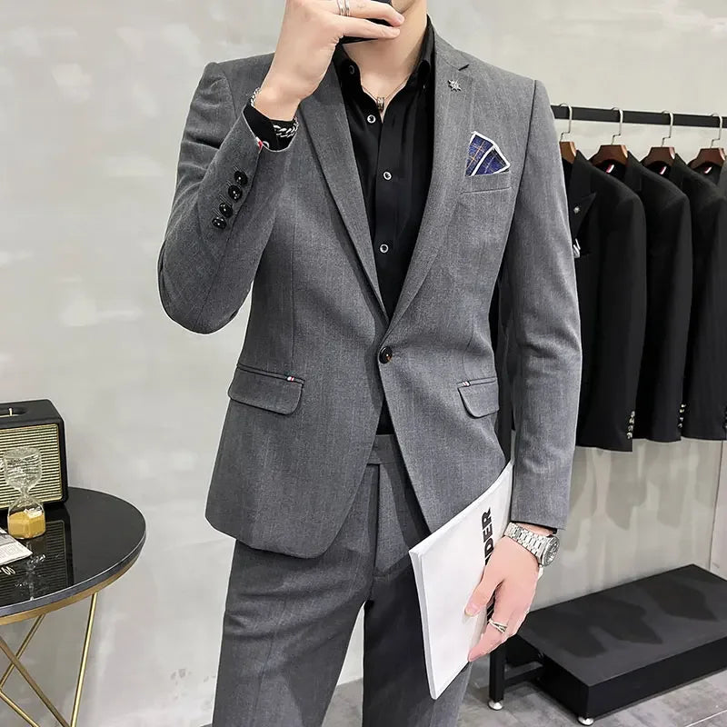 High-Quality Two-Piece Groom Wedding Suit Business Casual Banquet Costume for Men Luxury Ensemble with Trousers