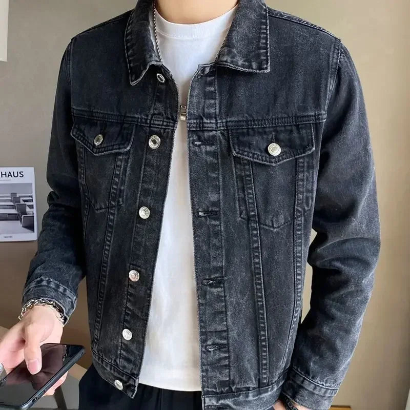 Jeans Coat for Men Black Autumn Denim Jackets Man High Quality Winter 2024 Low Cost Joker Fashion Large Size Menswear New in Y2k