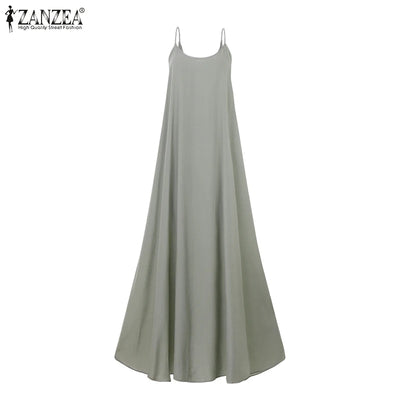 ZANZEA 2024 Summer Holiday Beach Sundress Women Sleeveless Dress Big Swing Vestidos Casual Sexy Bohemian Solid Color Robe Femme