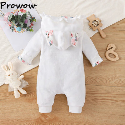 Prowow Cartoon Fox Baby Winter Clothes Romper Jumpsuit For Newborns Zipper Cute Ears Hooded Thicken Infant Overalls For Children