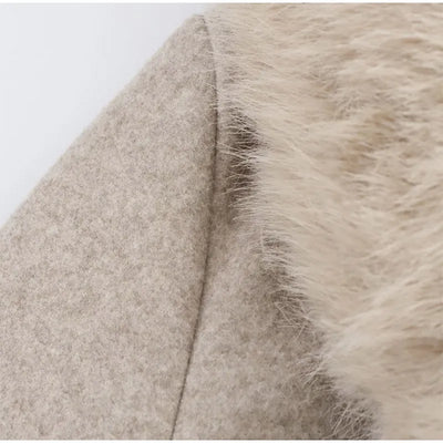 Elegant Fur Lapel Long Coat Women With Belt Woolen Full Sleeve Lace Up Loose Thicken Overcoat 2025 Spring Solid Pocket Outwear