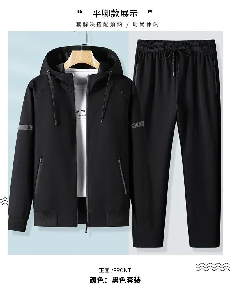 Male Workout Sports Outfit Autumn Spring Men Running Sports Tracksuits Sets Hoodies Zipper Outwear Sportwear+Sweatpants Sets