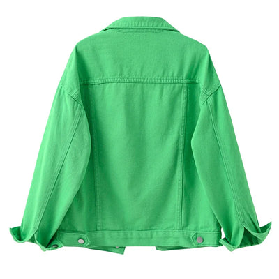 Women's Denim Jacket Spring Autumn Short Coat Pink Jean Jackets Casual Tops Purple Yellow White Loose Tops Lady Outerwear KW02
