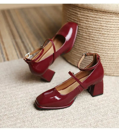 2025 New Women's Mary Janes Shoes High Quality Leather Shoes for Women Square Toe Shallow Buckle Strap Women's Shoes sandalias
