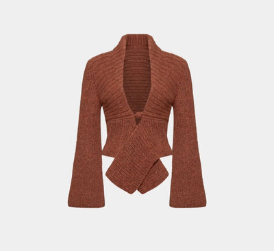 Tornova Retro Knitted Cardigan Irregular Hem Sweater Top 2025 Hot New Autumn Winter V neck Hollow Sexy Sweater Coat Solid Casual