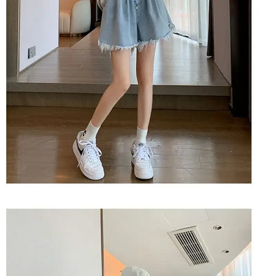 Korean Simplicity High Waist Wide Leg Denim Shorts Fashion Women's Clothing Summer Female All-match Loose Drawstring Shorts