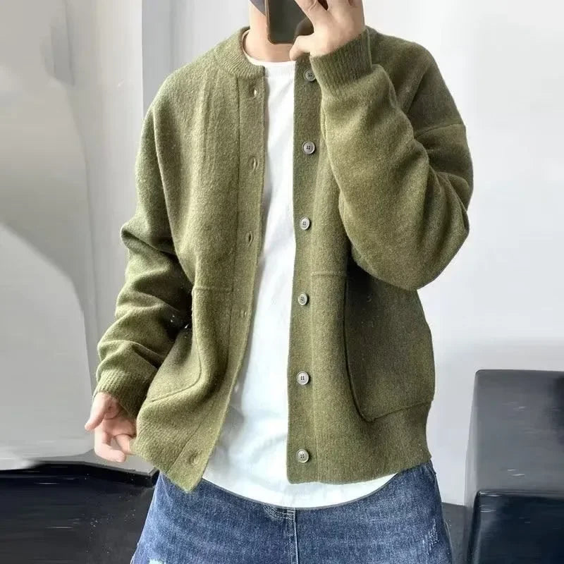 Autumn Winter New Style Men's Knitted Cardigan Sweater Casual Pure Color Lazy Fashion Youth Versatile Knitwear Coat