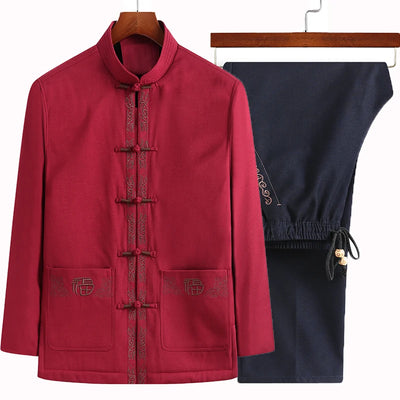 Tang Suit (top + Pants) Spring and Autumn Elderly People Door Flaperon Embroidery Father Men's Hanfu Chinese Style Suit