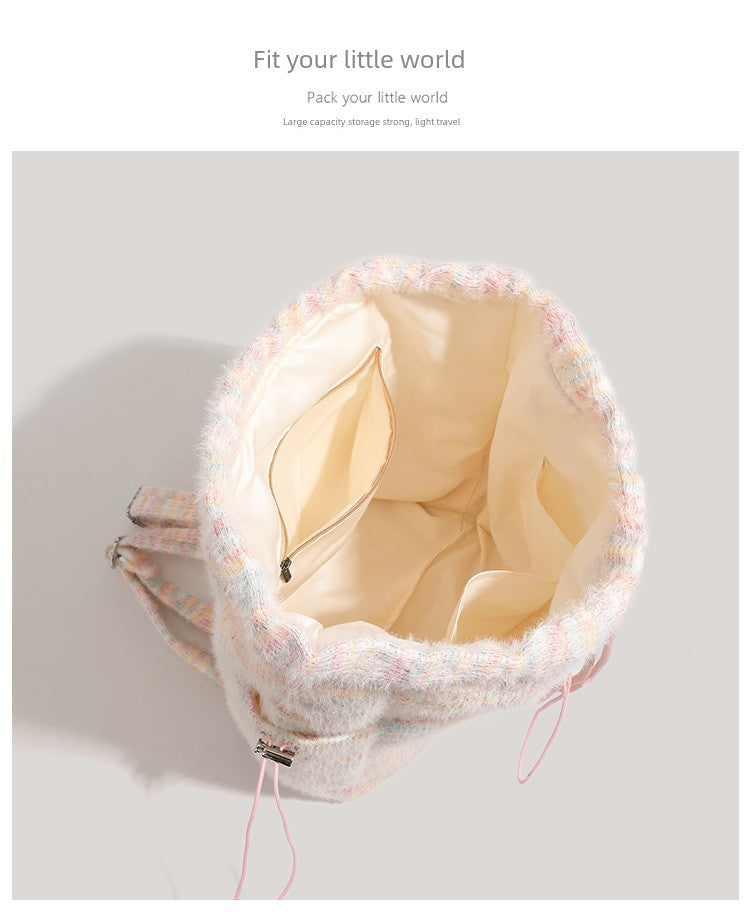 Miearvl Kgds Y2g Millennium Pink Rainbow Backpack 2023 New Large Capacity Woolen Tote Bag