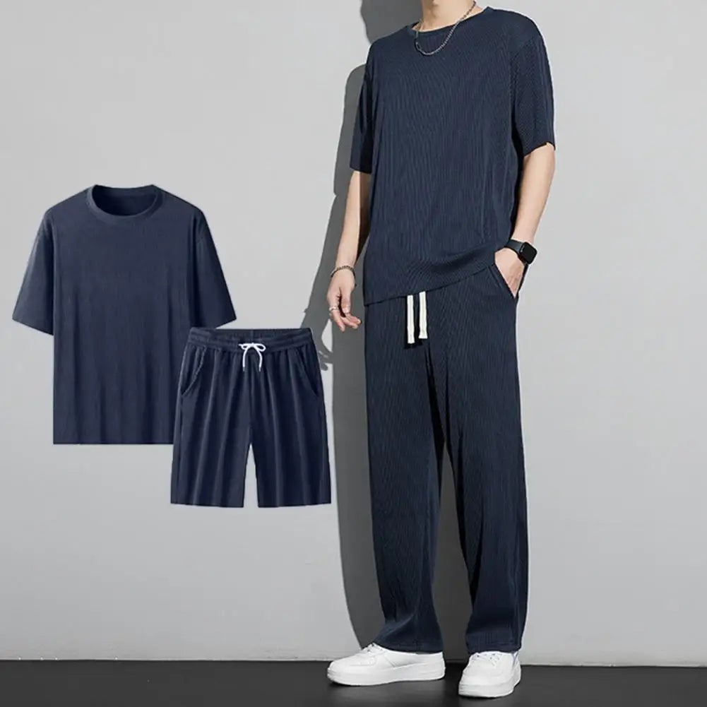 1 Set New Men Summer T-shirt Pants Sports Set men's fitness pants shirt running yoga Fashionable Casual Sports Trousers