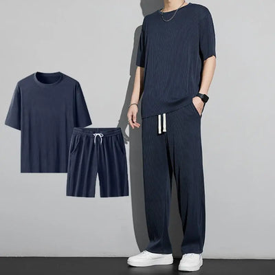 1 Set New Men Summer T-shirt Pants Sports Set men's fitness pants shirt running yoga Fashionable Casual Sports Trousers