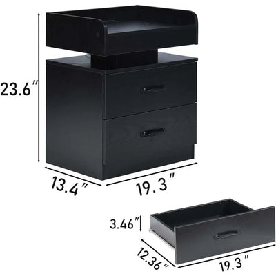 Black Nightstand with Charging Station, Night Stand with LED Lights, Modern Led End Table, Nightstand for Bedroom