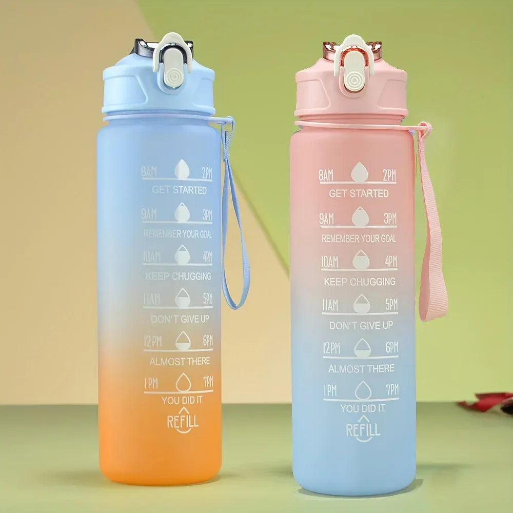 900ml Leakproof Water Bottles with Times To Drink and Straw Motivational Drinking Sports Water Bottle for Fitnes Gym Outdoor