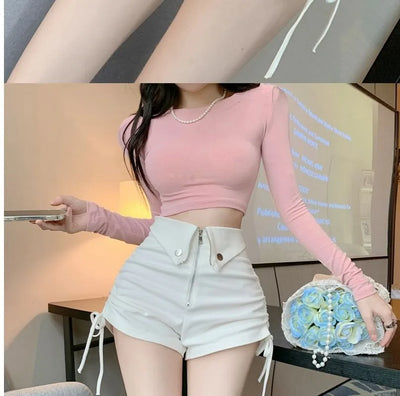 Women's High Waist White Shorts  Summer Spice Girls Drawstring A-line Short Hot Pants  Trendy Lace Up Zip Up Button Down Shorts