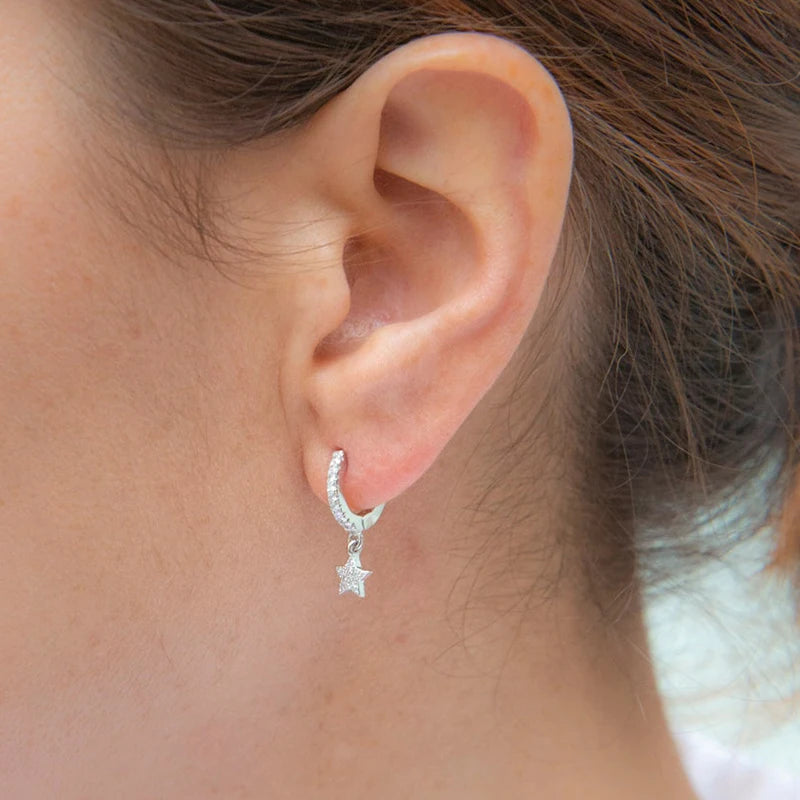925 Sterling Silver Needle Little Huggies Hoop Earrings for Women Tiny Crystal Zirco Pendant Cartilage Earrings Piercing Jewelry