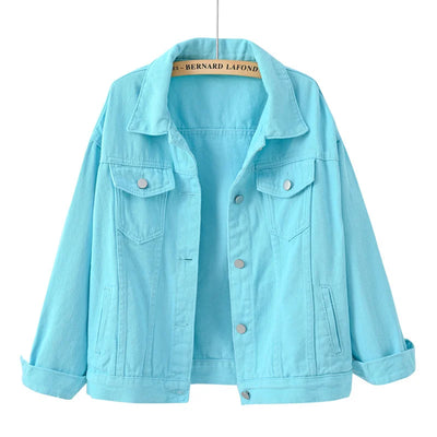 Women's Denim Jacket Spring Autumn Short Coat Pink Jean Jackets Casual Tops Purple Yellow White Loose Tops Lady Outerwear KW02