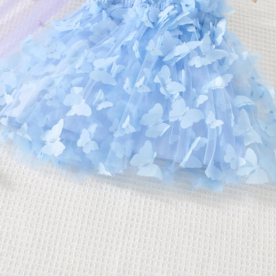 (0-3 Years) Summer New Baby Girls Dress Solid Color Halter Butterfly Embellished A-Line Skirt Mesh Sweet Princess Dress