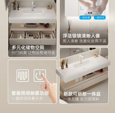 Bathroom Furniture Skin Sensor Bathroom Vanity Cabinet With Sink And Mirror Integrated Arc Washing Table Combination To Wash