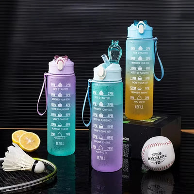 900ml Sports water Bottle High Temperature Resistant Graduated Straw Cup Rainbow Frosted Progressive Color Water Cup Plastic Cup