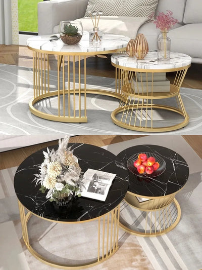 Creahappy Metal Frame Contemporary Coffee Table - Coffee Table Sets - Open Base and Round Top Designs