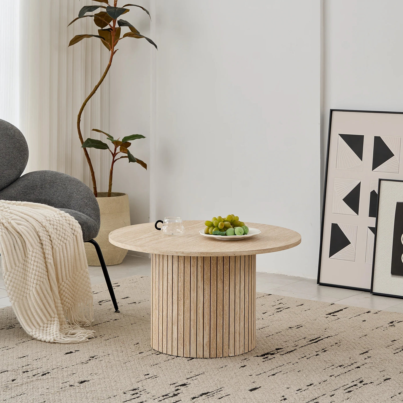 Set of 2 Nordic Style Wooden Round Coffee Table Set, Wooden Nesting Coffee Table, for Living Room/Bedroom Furniture