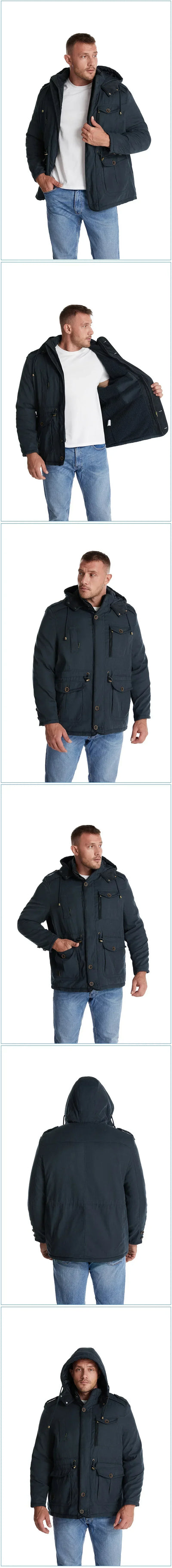 Fleece Inner Cotton-Padded Male Windbreaker Hooded Outwear Cotton Parka Snow Coats Men's Thicken Warm Winter Jacket Cashmere