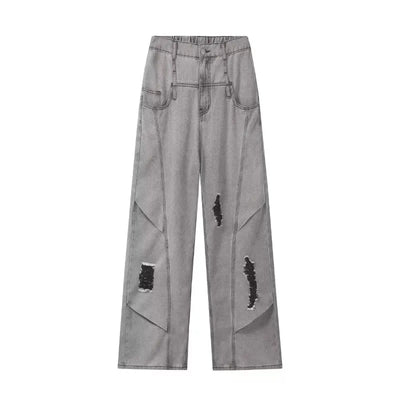 American Retro Washing Scimitar Jeans Men's High Street Vibe Ripped Design Wide-leg Trousers Handsome Casual Pants Jeans for Man
