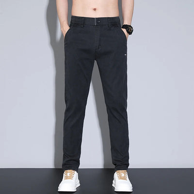 New Mens Summer Ice Silk Casual Pants Mid-Waist Elastic Straight Business Trousers 3 Colors Fashion Comfortable Man Pants