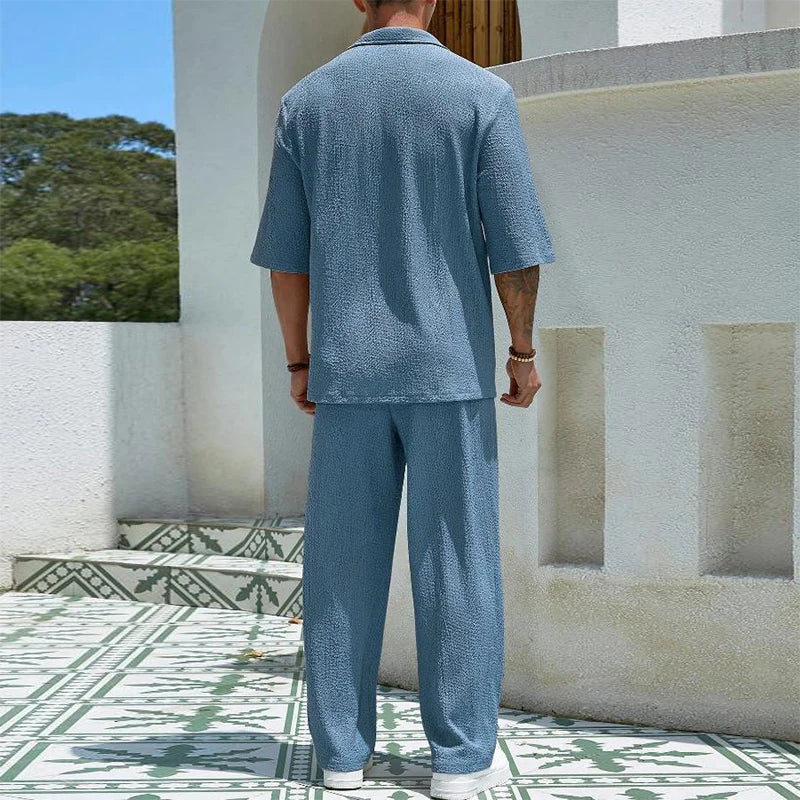2024 Spring Summer Casual Cotton Shirts And Pants Suits Men Vintage Half Sleeve Irregular Cardigan Two Piece Sets Mens Outfits